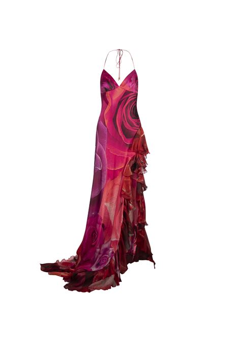 Abito Con Stampa Rose E Volant ROBERTO CAVALLI | UKT107-RYN48D0446
